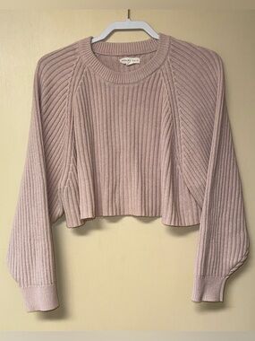 Aeropostale Ribbed Cropped Crew Sweater - Light Mauve Pink